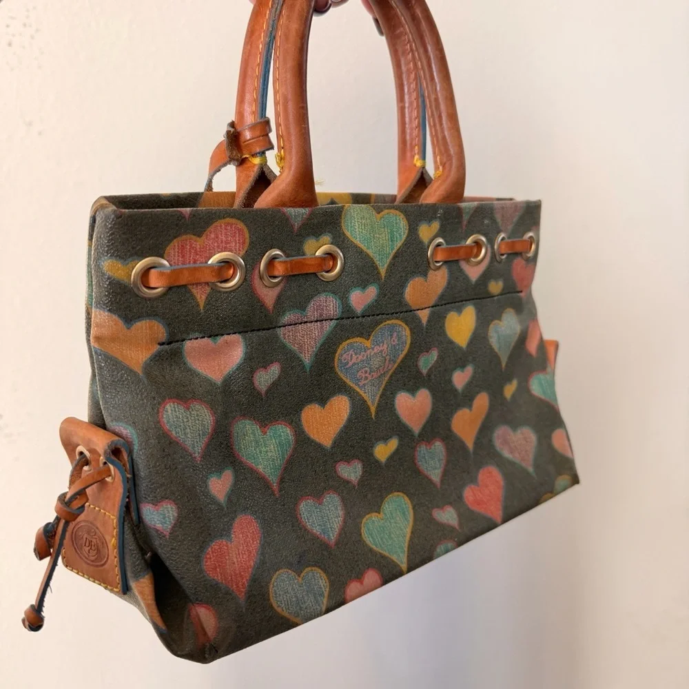 Y2K Vintage Dooney & Bourke Crayon Heart Coated Canvas Mini Top Handle
